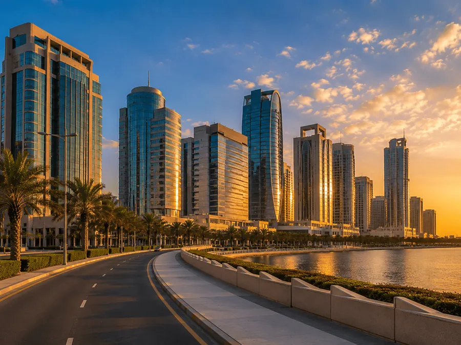 Office towers and streetscape in Abu Dhabi Central, Abu Dhabi